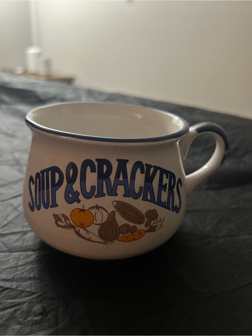 Soup & Crackers Ceramic Soup Mug - Blue and Cream